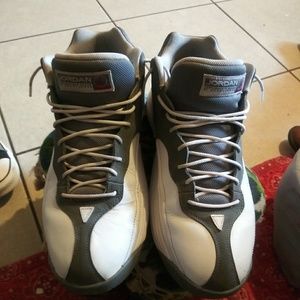 Gray suede and white Jordan's